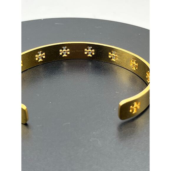 Tory Burch Designer Miller Logo T Cutout Logo Gold Plated Cuff Bracelet - Picture 6 of 7